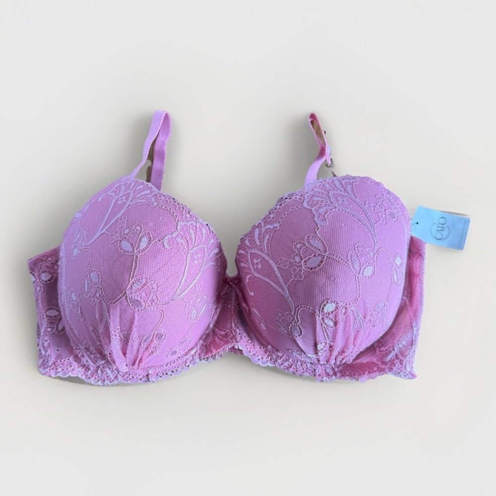 New Pure Beauty Bra Women 44 DD Pink Floral Lace Underwired Opaque Push Up Sexy